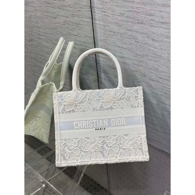 Dior Small Book Tote Bag In Natural Macrame-Effect Embroidery LDBS240872