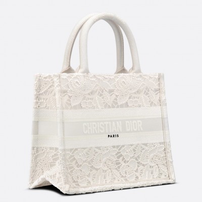 Dior Small Book Tote Bag In Natural Macrame-Effect Embroidery LDBS240872