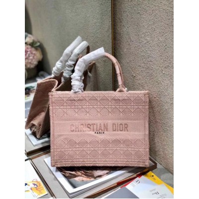 Dior Small Book Tote Bag In Pink Cannage Embroidery LDBS240123