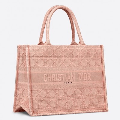 Dior Small Book Tote Bag In Pink Cannage Embroidery LDBS240123