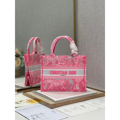 Dior Small Book Tote Bag In Pink Transparent Toile de Jouy Canvas LDBS240873