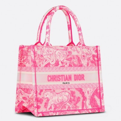 Dior Small Book Tote Bag In Pink Transparent Toile de Jouy Canvas LDBS240873