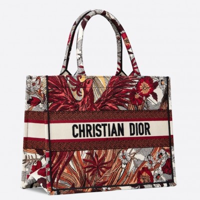 Dior Small Book Tote Bag In Red Phoenix Canvas LDBS240874