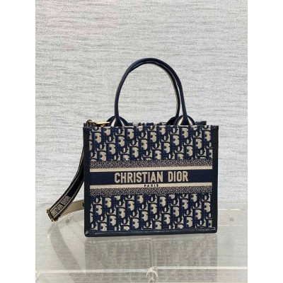 Dior Small Book Tote Bag with Strap in Blue Dior Oblique Canvas LDBS240883