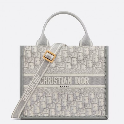 Dior Small Book Tote Bag with Strap in Grey Dior Oblique Canvas LDBS240884