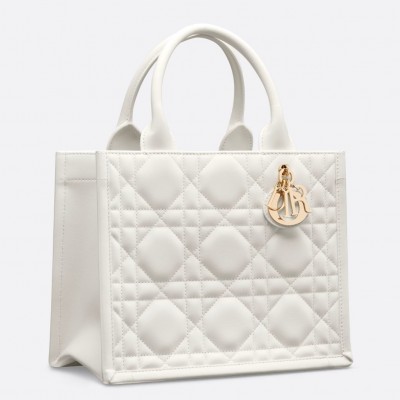 Dior Small Book Tote Bag with Strap in White Macrocannage Calfskin LDBS240888