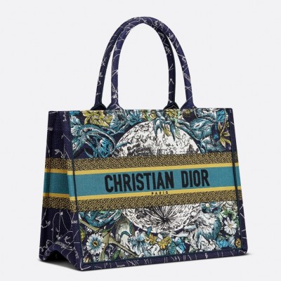 Dior Small Book Tote In Blue Dior Constellation Embroidery LDBS240893