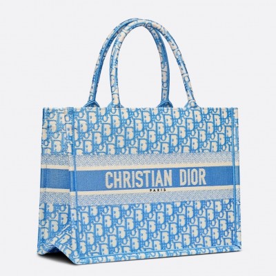 Dior Small Book Tote In Cornflower Blue Dior Oblique Embroidery LDBS240896