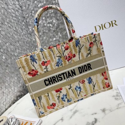 Dior Small Book Tote In Hibiscus Metallic Thread Embroidery LDBS240898