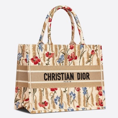 Dior Small Book Tote In Hibiscus Metallic Thread Embroidery LDBS240898