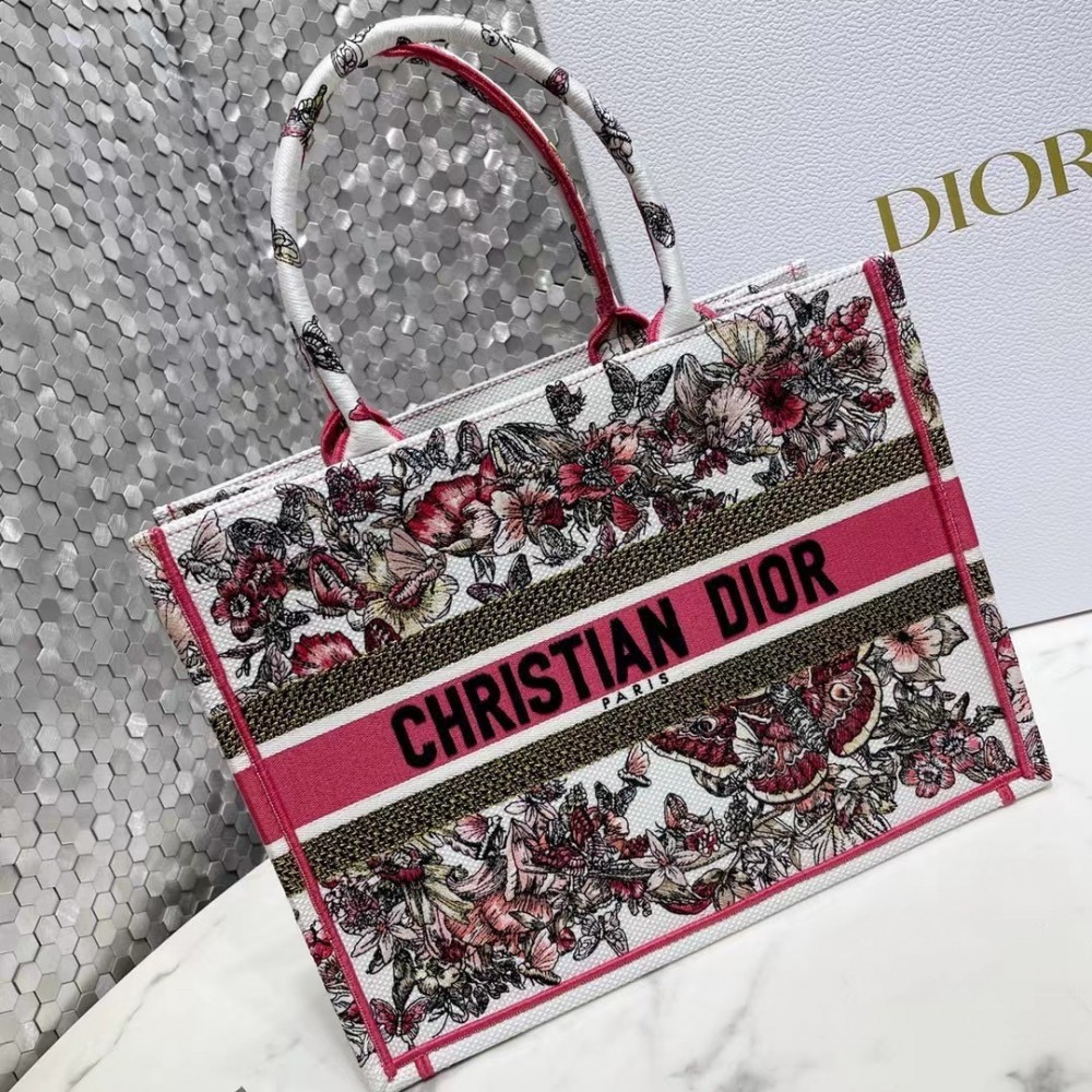 Dior Small Book Tote In Multicolor Butterfly Embroidery LDBS240899