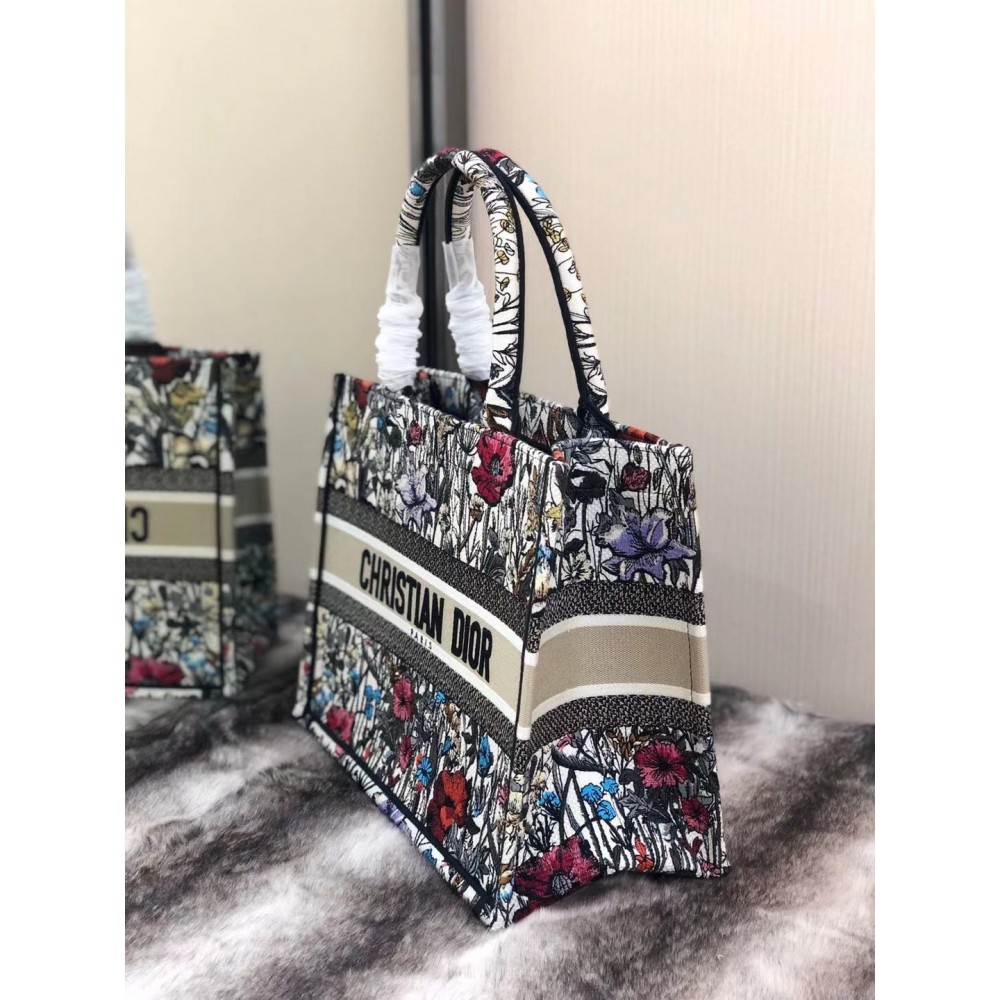 Dior Small Book Tote In Multicolor Mille Fleurs Embroidery LDBS240901