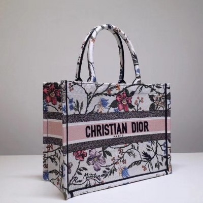 Dior Small Book Tote In Multicolor Rosa Mutabilis Embroidery LDBS240902