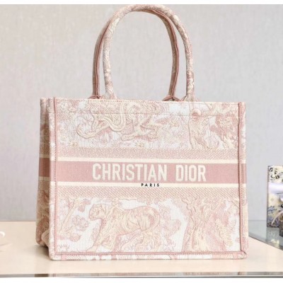 Dior Small Book Tote In Pink Toile De Jouy Canvas LDBS240903