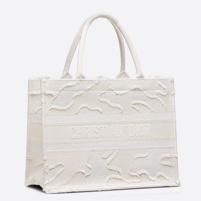 Dior Small Book Tote In White Camouflage Embroidered Canvas LDBS240904