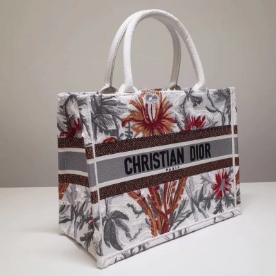 Dior Small Book Tote In White Camouflage With Flowers LDBS240905