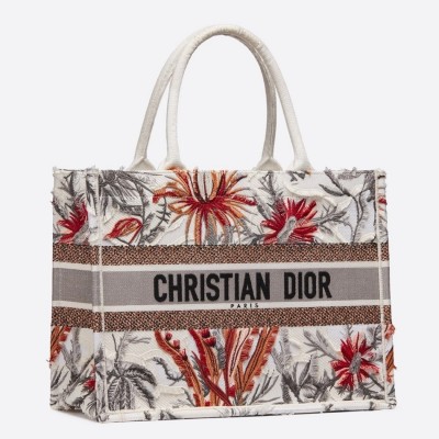 Dior Small Book Tote In White Camouflage With Flowers LDBS240905