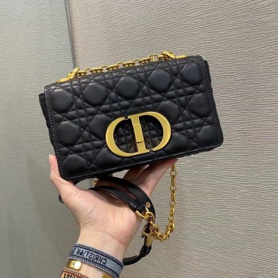 Dior Small Caro Bag In Black Cannage Calfskin LDBS240907