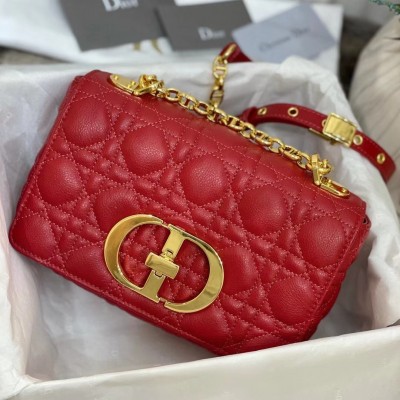 Dior Small Caro Bag In Red Cannage Calfskin LDBS240912