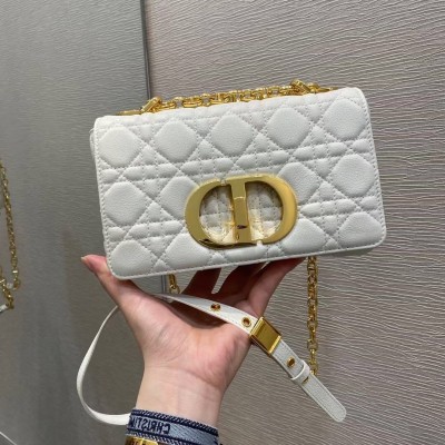 Dior Small Caro Bag In White Cannage Calfskin LDBS240913