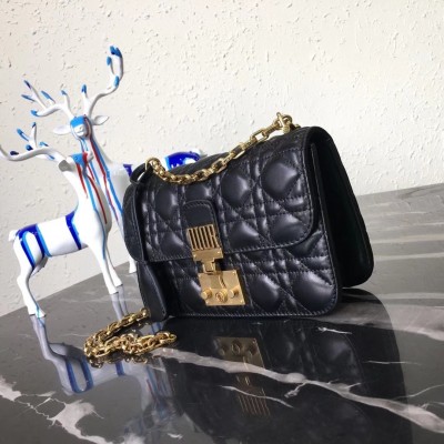 Dior Small Dioraddict Flap Bag In Black Lambskin LDBS240916