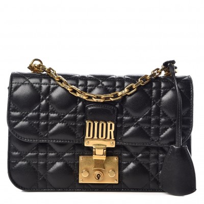 Dior Small Dioraddict Flap Bag In Black Lambskin LDBS240916