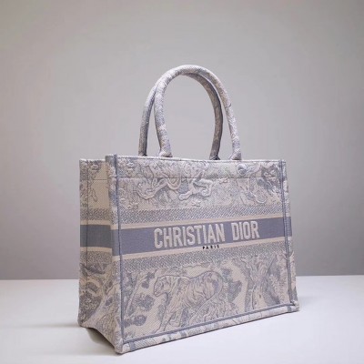 Dior Small Dioraura Book Tote In Grey Toile De Jouy Canvas LDBS240920