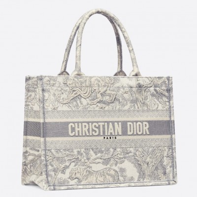 Dior Small Dioraura Book Tote In Grey Toile De Jouy Canvas LDBS240920