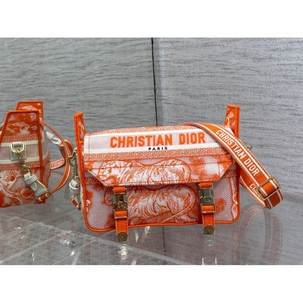 Dior Small Diorcamp Bag In Orange Transparent Toile de Jouy Canvas LDBS240923