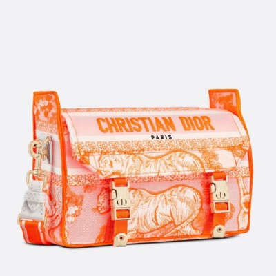 Dior Small Diorcamp Bag In Orange Transparent Toile de Jouy Canvas LDBS240923