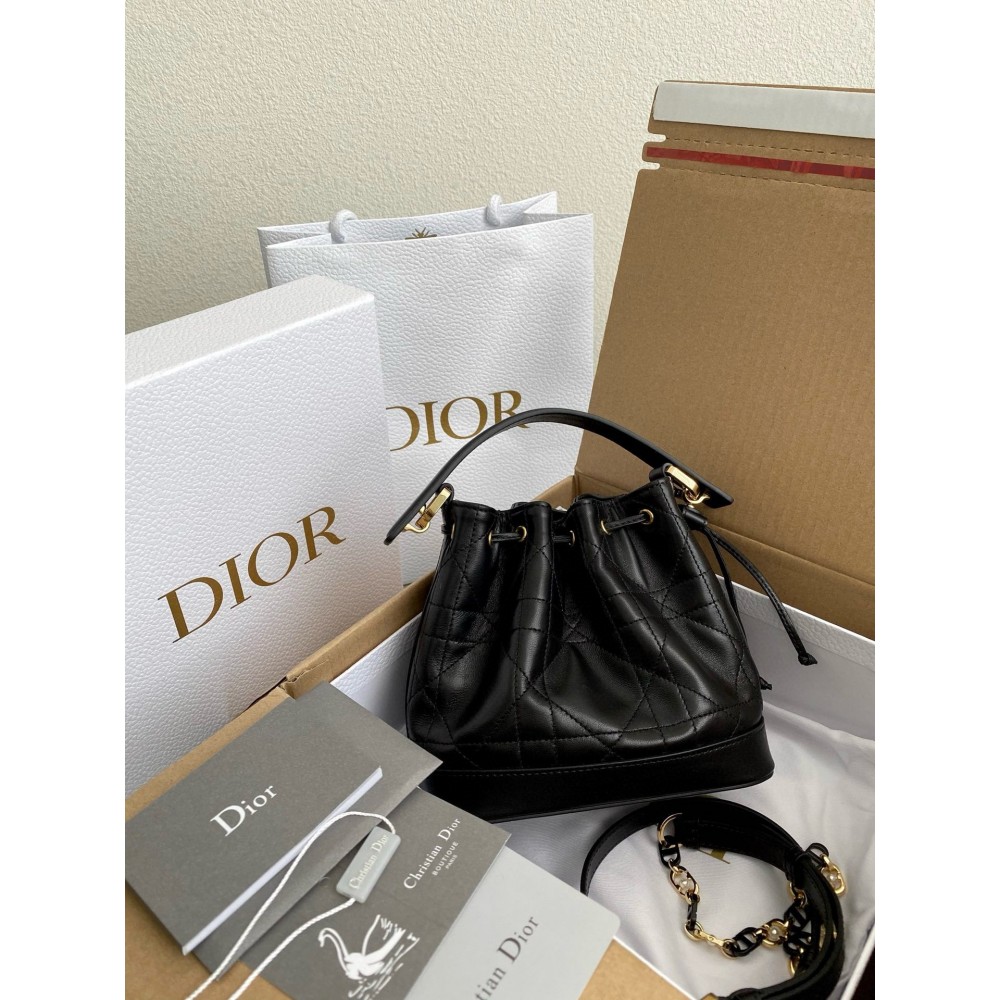 Dior Small Jolie Bucket Bag in Black Macrocannage Lambskin LDBS240926