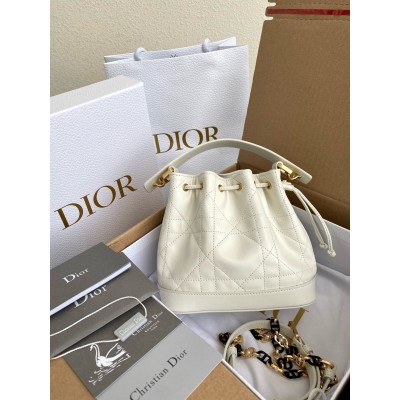 Dior Small Jolie Bucket Bag in White Macrocannage Lambskin LDBS240927