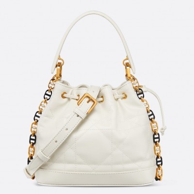 Dior Small Jolie Bucket Bag in White Macrocannage Lambskin LDBS240927