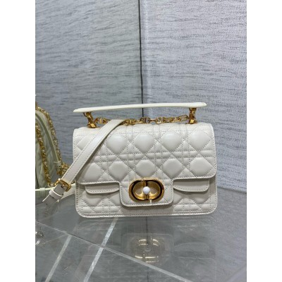 Dior Small Jolie Top Handle Bag in White Cannage Calfskin LDBS240930