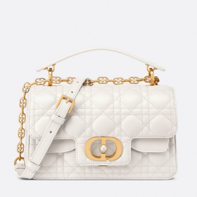 Dior Small Jolie Top Handle Bag in White Cannage Calfskin LDBS240930