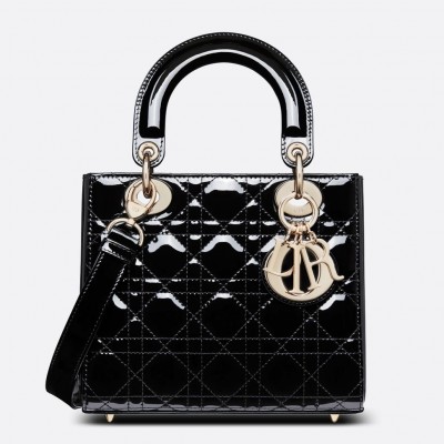 Dior Small Lady Dior Bag In Black Patent Cannage Calfskin LDBS240932