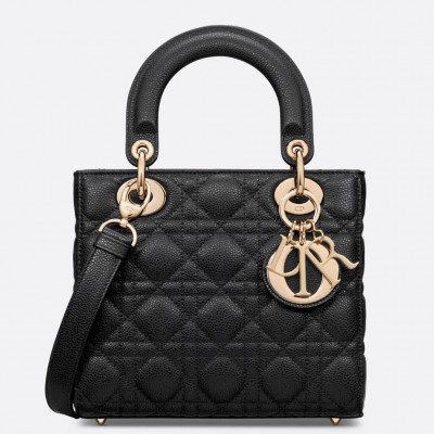 Dior Small Lady Dior Bag in Black Grained Cannage Calfskin LDBS240931