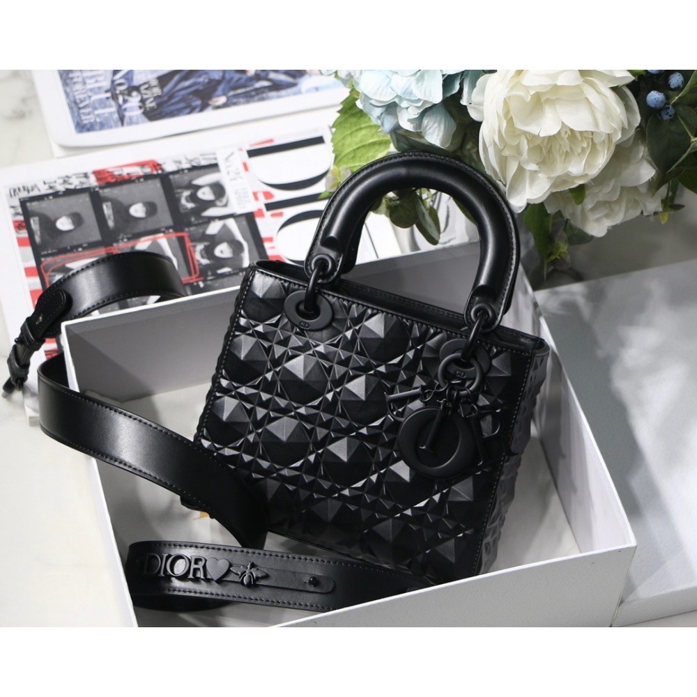 Dior Small Lady Dior My ABCDior Bag In Black Diamon Calfskin LDBS240937