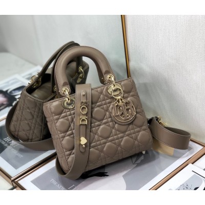 Dior Small Lady Dior My ABCDior Bag In Warm Taupe Cannage Lambskin LDBS240952