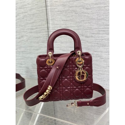 Dior Small Lady Dior My ABCDior Bag in Burgundy Lambskin LDBS240940