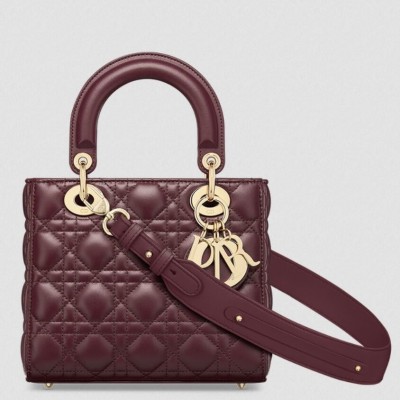 Dior Small Lady Dior My ABCDior Bag in Burgundy Lambskin LDBS240940