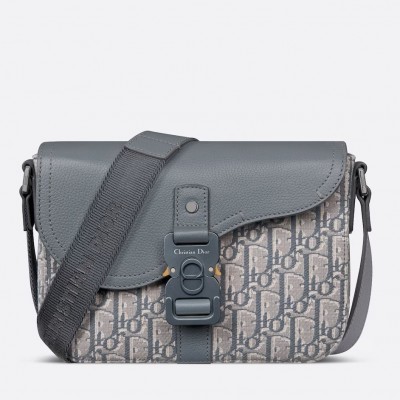 Dior Small Saddle Messenger Bag in Grey Oblique Jacquard and Calfskin LDBS240954