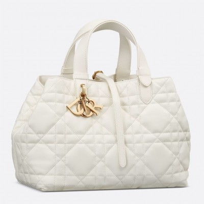 Dior Toujours Large Bag in White Macrocannage Calfskin LDBS240964