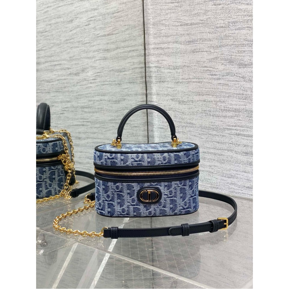 Dior 30 Montaigne Mini Vanity Case in Blue Denim Oblique Jacquard