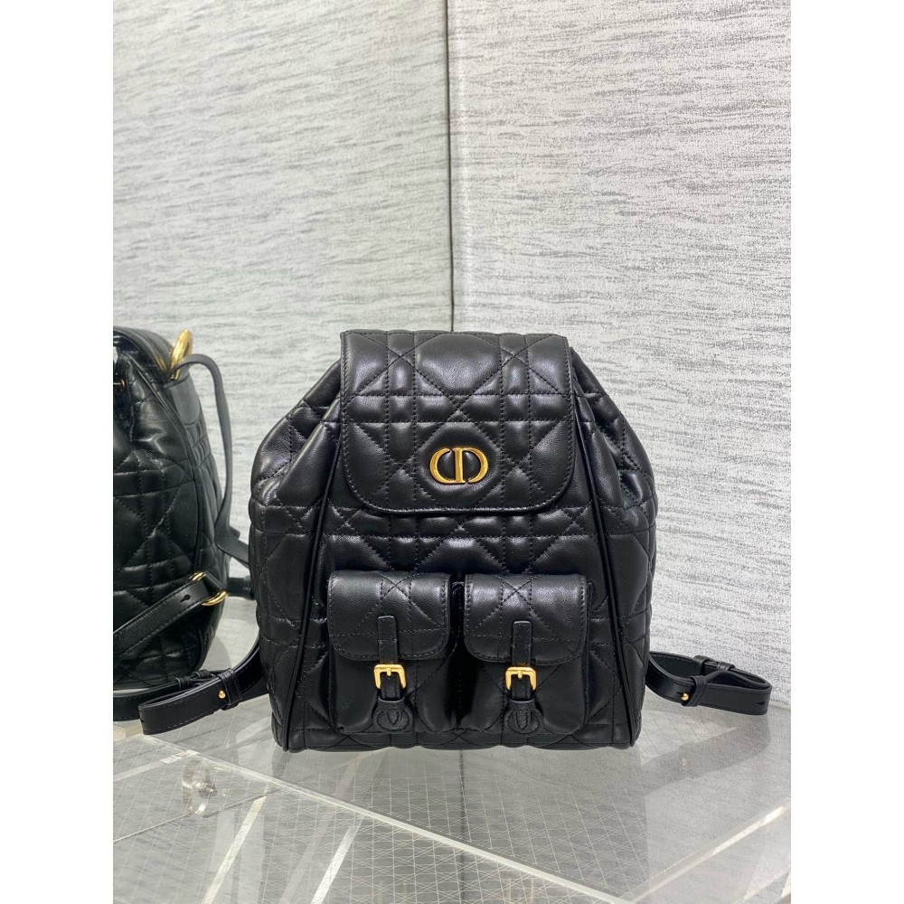 Dior Caro Medium Backpack in Black Macrocannage Lambskin