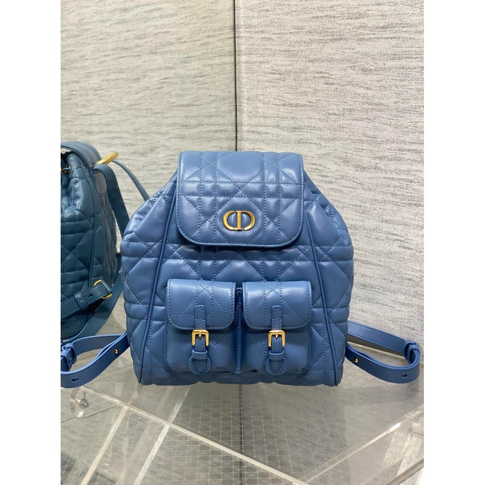 Dior Caro Medium Backpack in Blue Macrocannage Lambskin