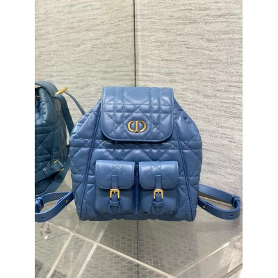 Dior Caro Medium Backpack in Blue Macrocannage Lambskin