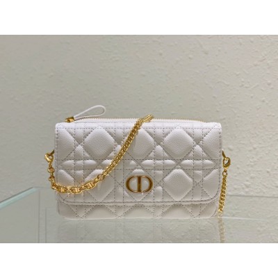 Dior Caro Pouch In White Cannage Calfskin