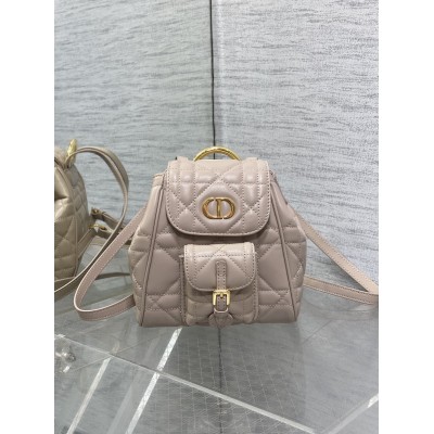 Dior Caro Small Backpack in Beige Macrocannage Lambskin