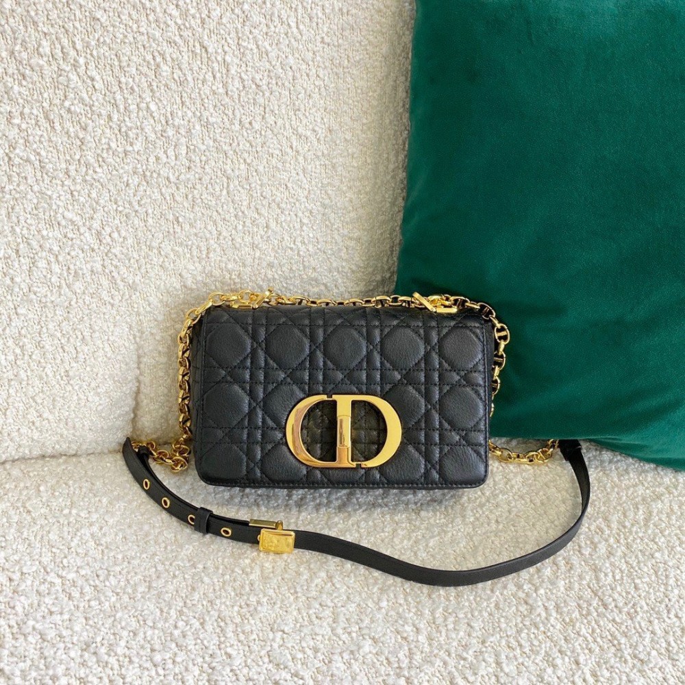 Dior Caro Small Bag In Black Cannage Calfskin